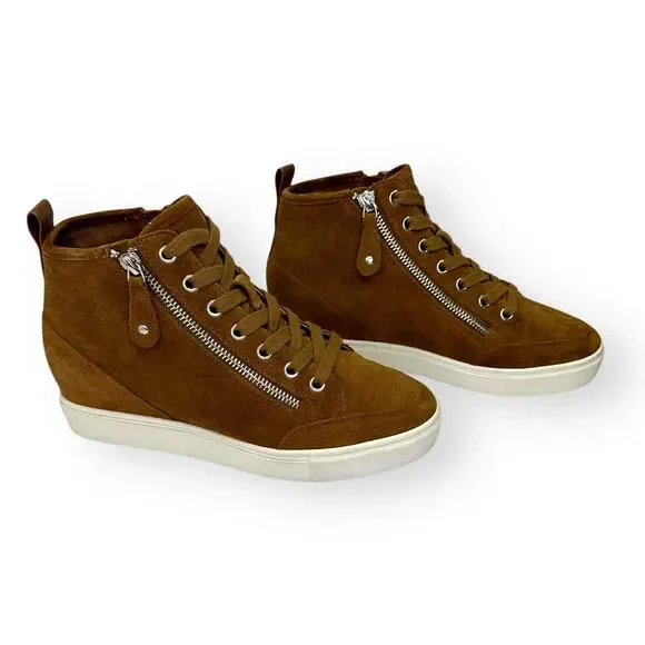 Steve Madden Women's Cornell Hidden Wedge High Top Sneaker Size 8.5 Cognac Suede - Picture 8 of 12